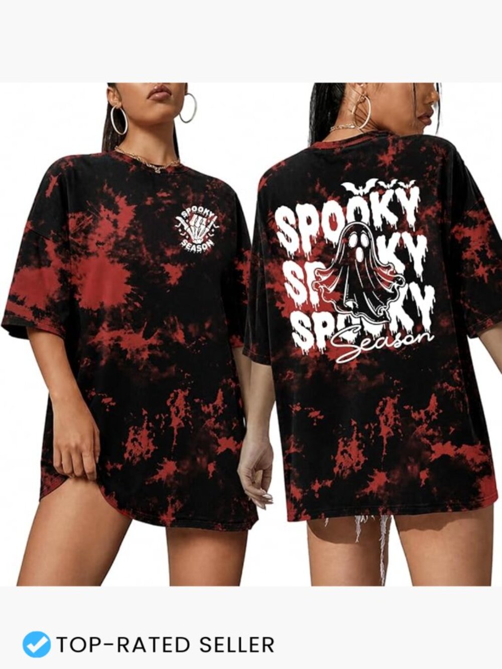 Oversized Halloween Tee Spooky Skeleton Print Y2K Vintage Style Short Sleeve Top